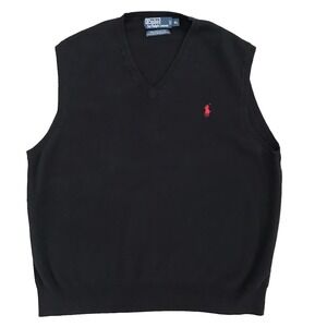 Polo Ralph Lauren  Sweater Vest Mens XL Black Pima Cotton V Neck Preppy Classic